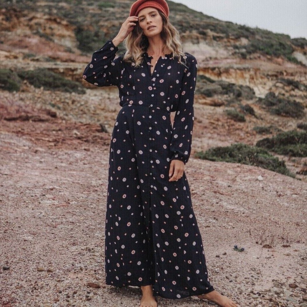 Amuse Society S Bel Air Printed Crinkle Woven Black Boho Maxi Dress